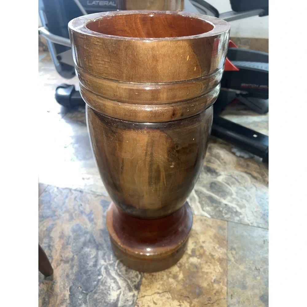Handcrafted Turned Wooden Vase Urn Tall Brown Decorative Wood Vessel